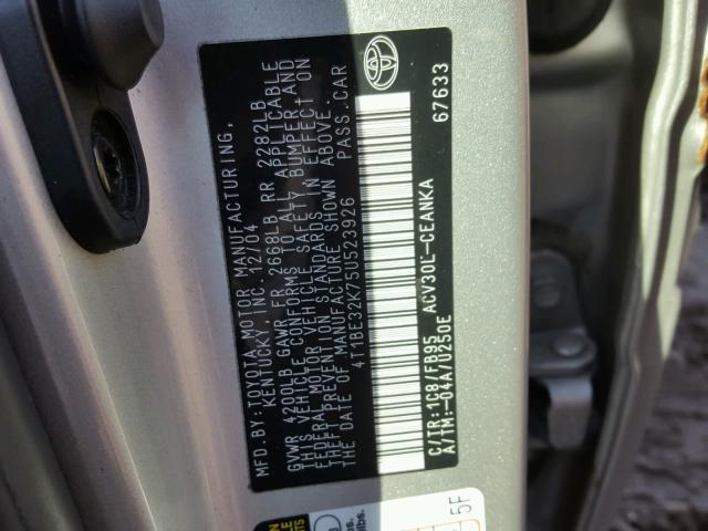 4T1BE32K75U523926 - 2005 TOYOTA CAMRY LE SILVER photo 10