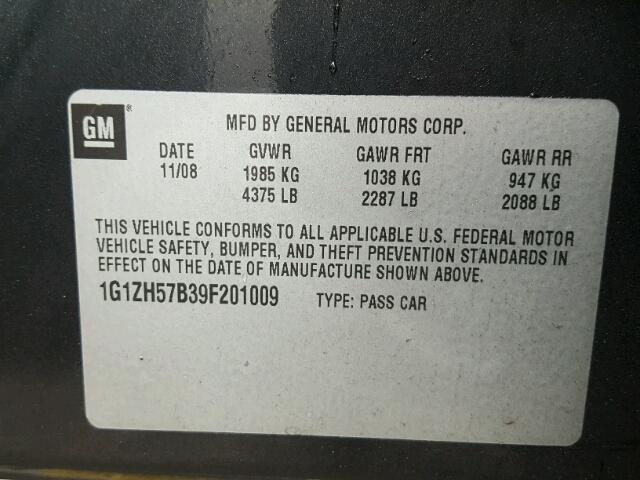 1G1ZH57B39F201009 - 2009 CHEVROLET MALIBU 1LT 黑色 照片 10