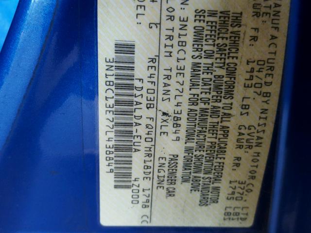 3N1BC13E77L438849 - 2007 NISSAN VERSA S BLUE photo 10