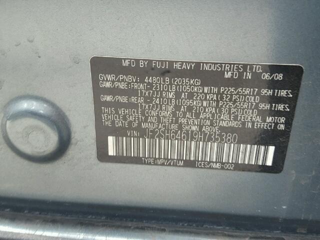 JF2SH64619H735380 - 2009 SUBARU FORESTER 2 GREEN photo 10