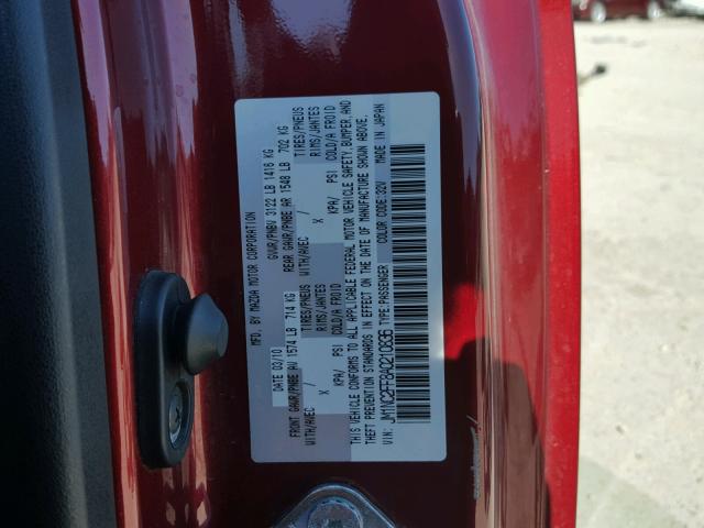 JM1NC2FF8A0210836 - 2010 MAZDA MX-5 MIATA MAROON photo 10