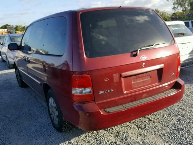 KNDUP131X46543138 - 2004 KIA SEDONA EX RED photo 3