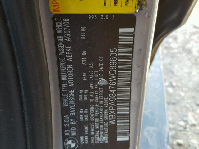 WBXPA93476WG89805 - 2006 BMW X3 3.0I BLUE photo 10