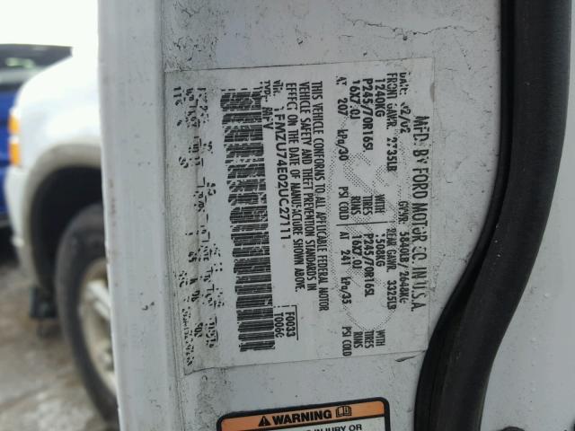 1FMZU74E02UC27111 - 2002 FORD EXPLORER E WHITE photo 10