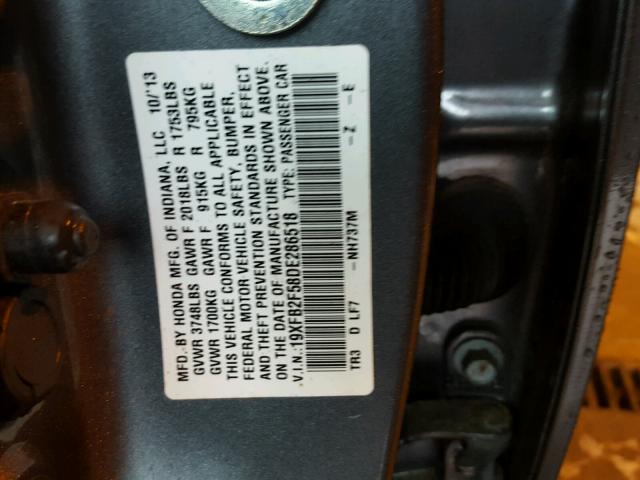 19XFB2F58DE286518 - 2013 HONDA CIVIC LX GRAY photo 10