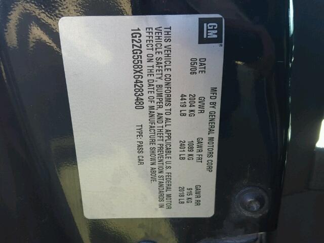 1G2ZG558X64283480 - 2006 PONTIAC G6 SE1 BLACK photo 10