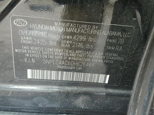 5NPEC4AC6DH626464 - 2013 HYUNDAI SONATA SE BLACK photo 10