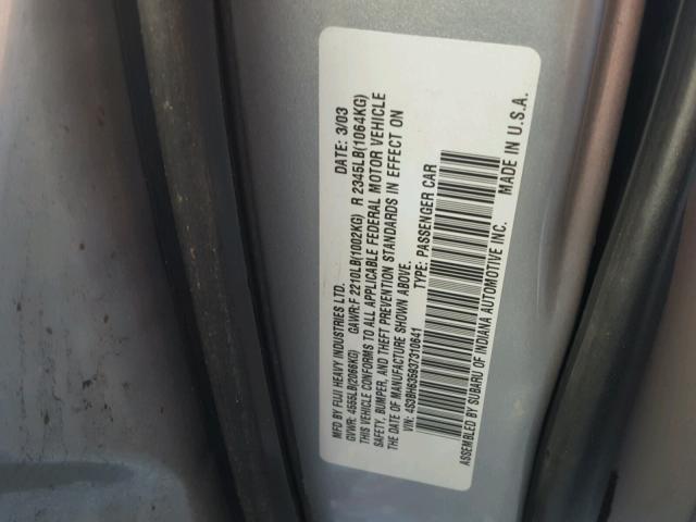 4S3BH635937310641 - 2003 SUBARU LEGACY L WHITE photo 10