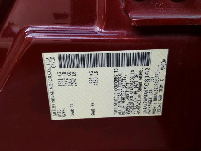 1N4AL2AP4AN508162 - 2010 NISSAN ALTIMA BAS BURGUNDY photo 10