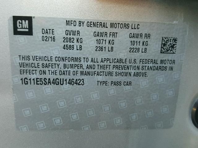 1G11E5SA4GU146423 - 2016 CHEVROLET MALIBU LIM 银色 照片 10