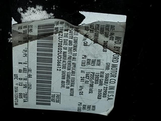 1FMZU70E02UD36612 - 2002 FORD EXPLORER S BLACK photo 10