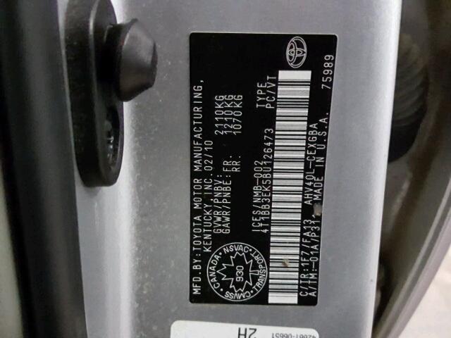 4T1BB3EK5BU126473 - 2011 TOYOTA CAMRY HYBR SILVER photo 10