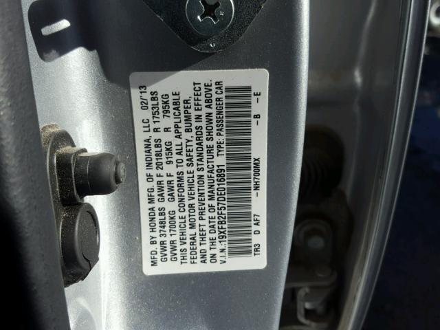 19XFB2F57DE016891 - 2013 HONDA CIVIC LX SILVER photo 10