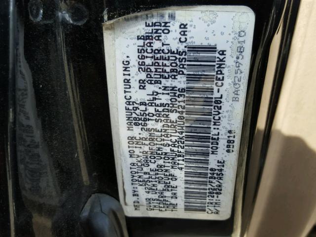 4T1BF22K4WU042136 - 1998 TOYOTA CAMRY CE BLACK photo 10