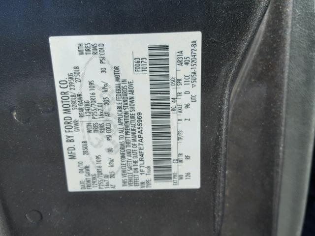 1FTLR4FE7APA55969 - 2010 FORD RANGER SUP GRAY photo 10