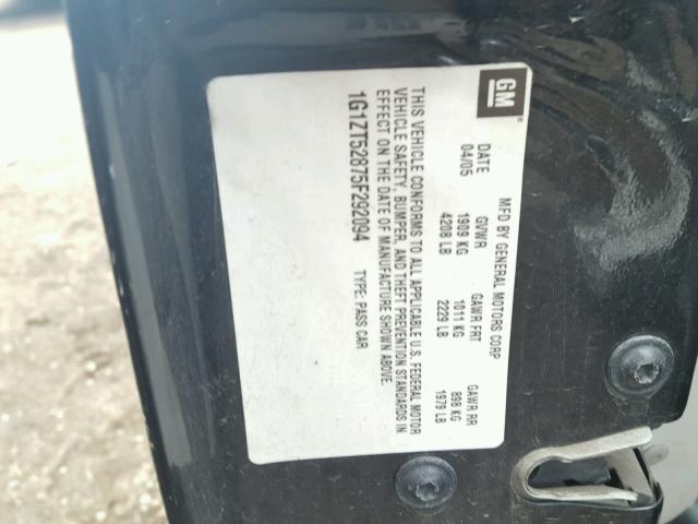 1G1ZT52875F292094 - 2005 CHEVROLET MALIBU LS შავი ფოტო 10