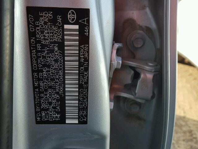 JTKKU10448J002077 - 2008 TOYOTA SCION XD SILVER photo 10