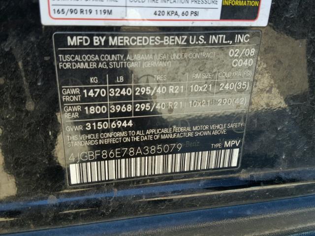 4JGBF86E78A385079 - 2008 MERCEDES-BENZ GL 550 4MA BLACK photo 10