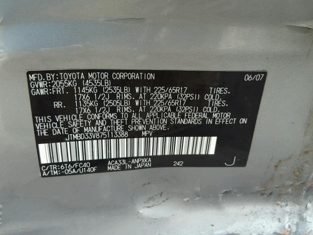 JTMBD33V875113388 - 2007 TOYOTA RAV4 GREEN photo 10