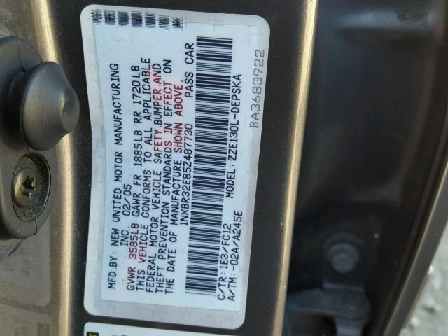 1NXBR32E85Z487730 - 2005 TOYOTA COROLLA CE GRAY photo 10