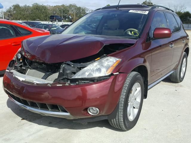 JN8AZ08W57W623306 - 2007 NISSAN MURANO SL MAROON photo 2