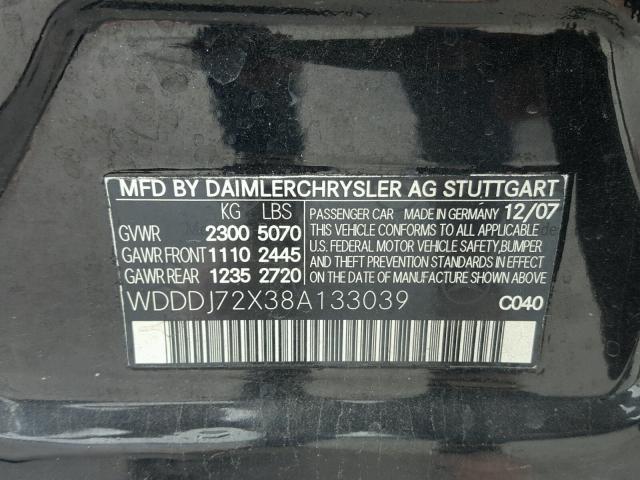 WDDDJ72X38A133039 - 2008 MERCEDES-BENZ CLS 550 BLACK photo 10