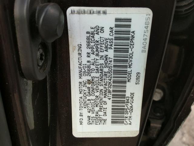 4T1BF32K42U505747 - 2002 TOYOTA CAMRY LE BROWN photo 10