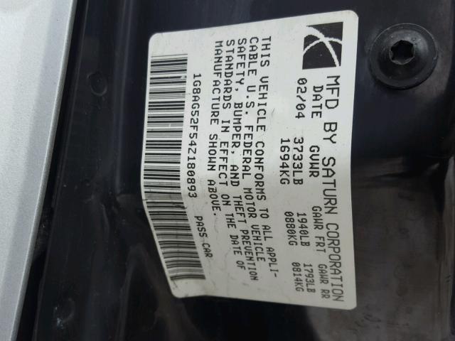 1G8AG52F54Z180893 - 2004 SATURN ION LEVEL 银色 照片 10