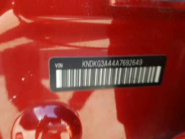 KNDKG3A44A7692649 - 2010 KIA SPORTAGE L RED photo 10