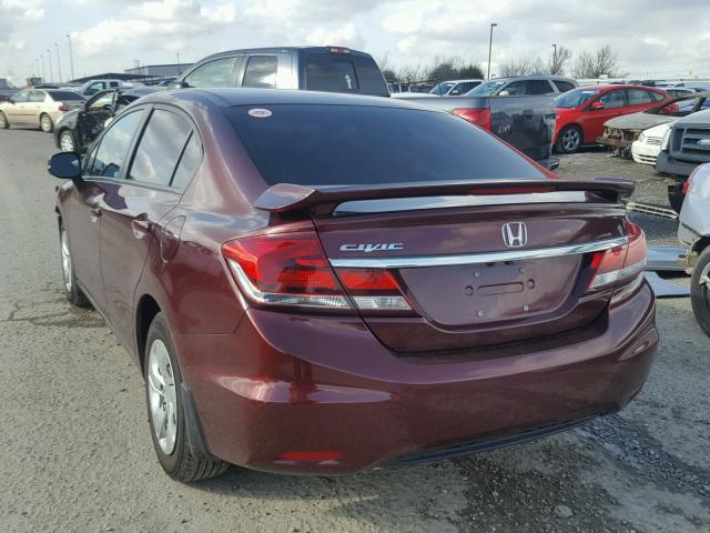 19XFB2F54DE224940 - 2013 HONDA CIVIC LX BURGUNDY photo 3