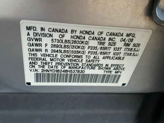 2HNYD18246H537830 - 2006 ACURA MDX SILVER photo 10