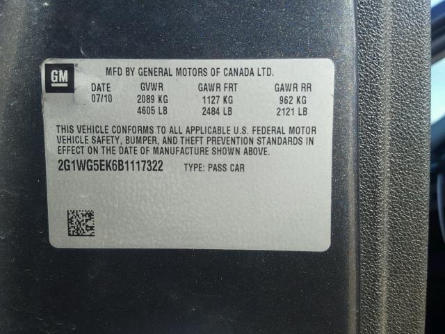 2G1WG5EK6B1117322 - 2011 CHEVROLET IMPALA LT GRAY photo 10