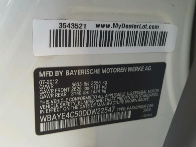 WBAYE4C50DDW22547 - 2013 BMW 740 LI WHITE photo 10