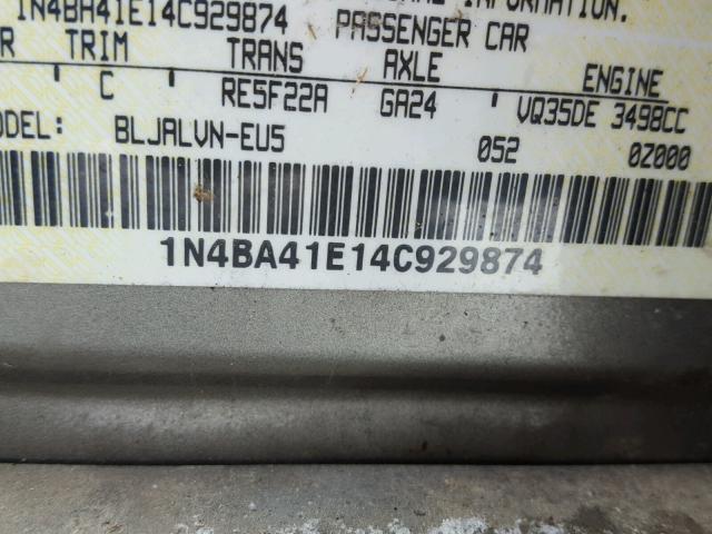 1N4BA41E14C929874 - 2004 NISSAN MAXIMA SE TAN photo 10