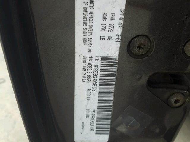 1B3ES56C24D593178 - 2004 DODGE NEON SXT GRAY photo 10