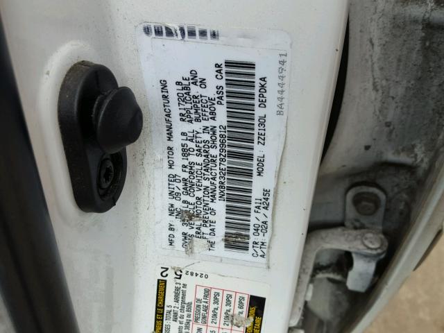 1NXBR32E78Z996812 - 2008 TOYOTA COROLLA CE WHITE photo 10