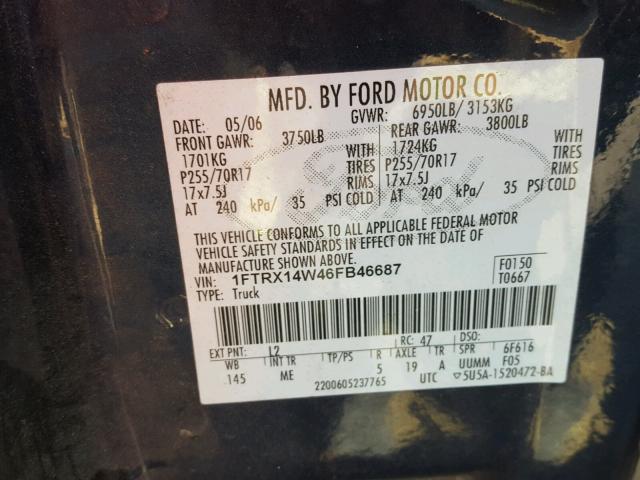 1FTRX14W46FB46687 - 2006 FORD F150 BLUE photo 10