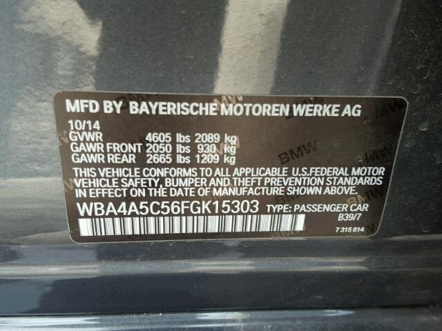 WBA4A5C56FGK15303 - 2015 BMW 428 I GRAY photo 10