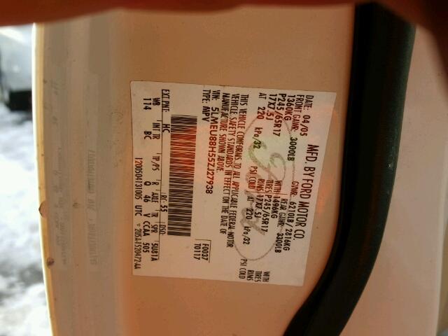 5LMEU88H55ZJ27938 - 2005 LINCOLN AVIATOR 奶油色 照片 10