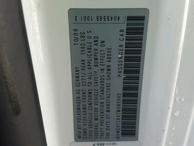 WVWEV71K47W085903 - 2007 VOLKSWAGEN NEW GTI WHITE photo 10