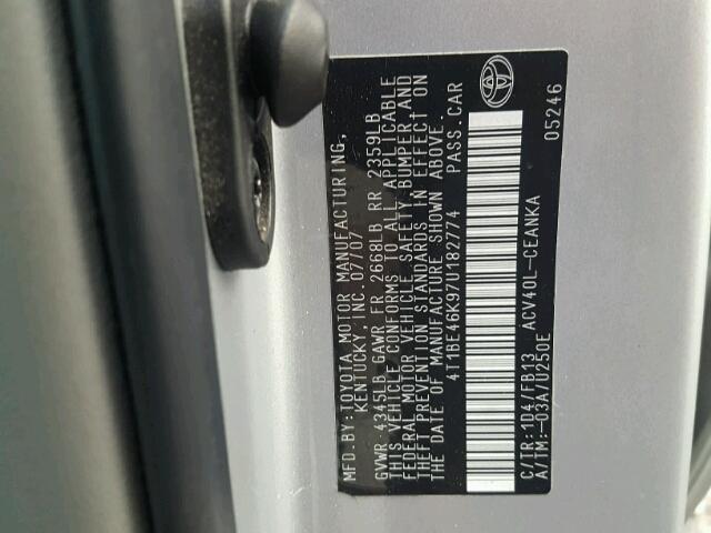 4T1BE46K97U182774 - 2007 TOYOTA CAMRY NEW SILVER photo 10