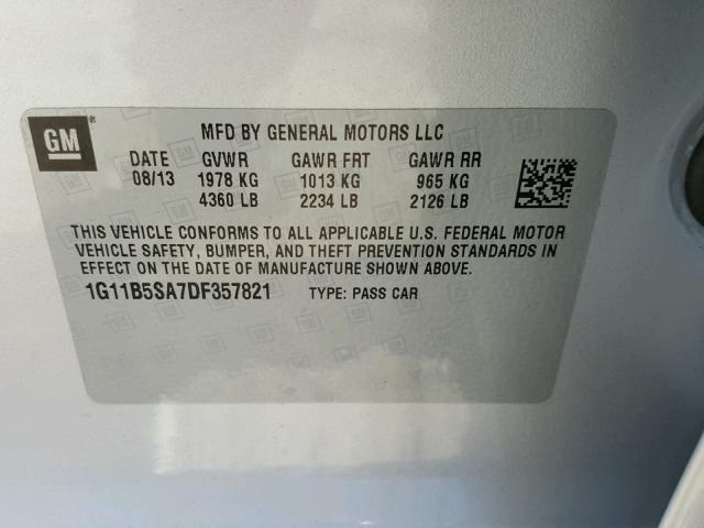 1G11B5SA7DF357821 - 2013 CHEVROLET MALIBU LS SILVER photo 10