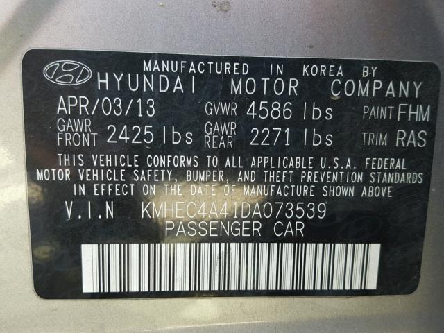 KMHEC4A41DA073539 - 2013 HYUNDAI SONATA HYB SILVER photo 10