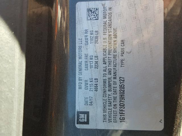 1G1FF3D79H0205127 - 2017 CHEVROLET CAMARO SS Gris foto 10