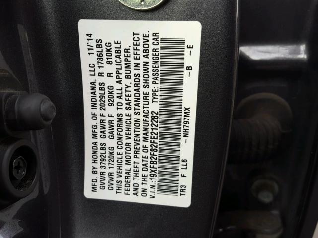 19XFB2F82FE212282 - 2015 HONDA CIVIC EX Boz foto 10