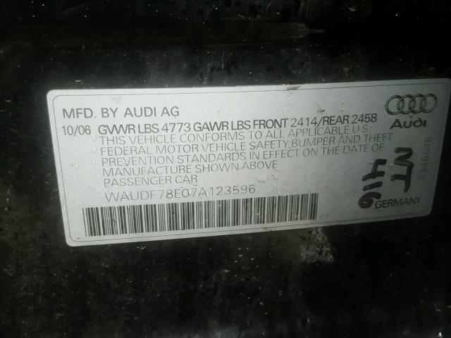 WAUDF78E07A123596 - 2007 AUDI A4 2.0T QU BLACK photo 10