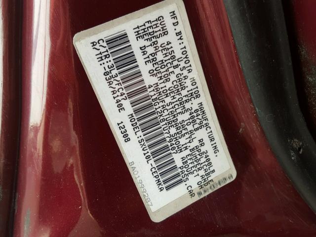 4T1BG12K8TU779407 - 1996 TOYOTA CAMRY DX MAROON photo 10