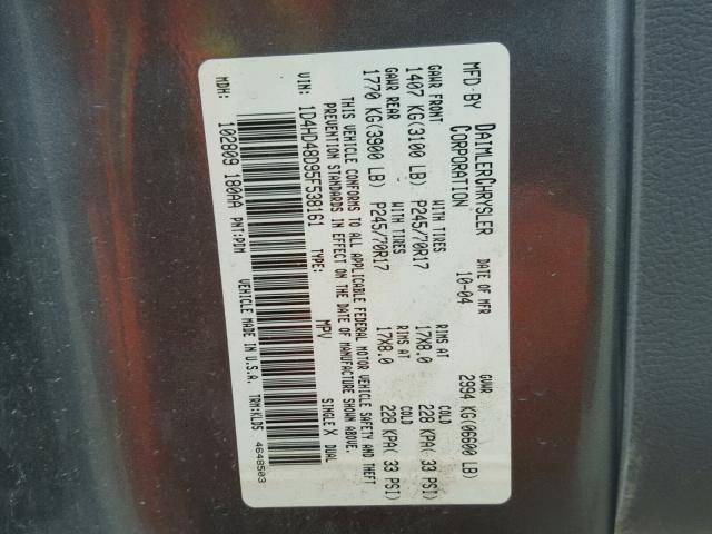 1D4HD48D95F538161 - 2005 DODGE DURANGO SL GRAY photo 10