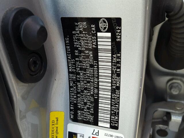 4T1BF1FK8FU909431 - 2015 TOYOTA CAMRY LE SILVER photo 10