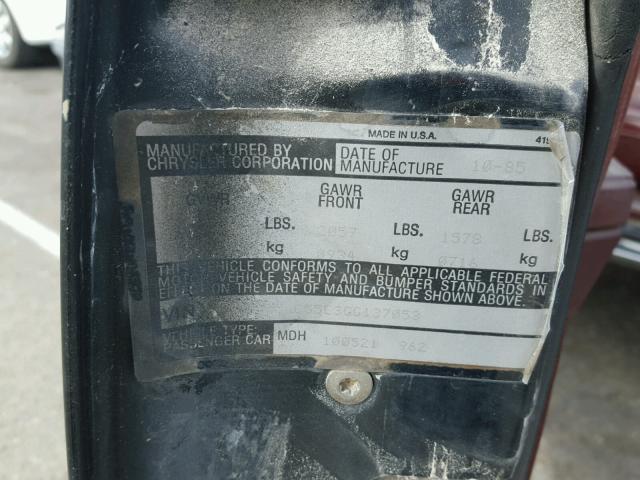 1C3BC55E3GG137053 - 1986 CHRYSLER LEBARON 黑色 照片 10